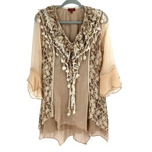 Scully Honey Creek Silk Blend Lace Tunic Top Medium Fairy Boho Whimsical Western